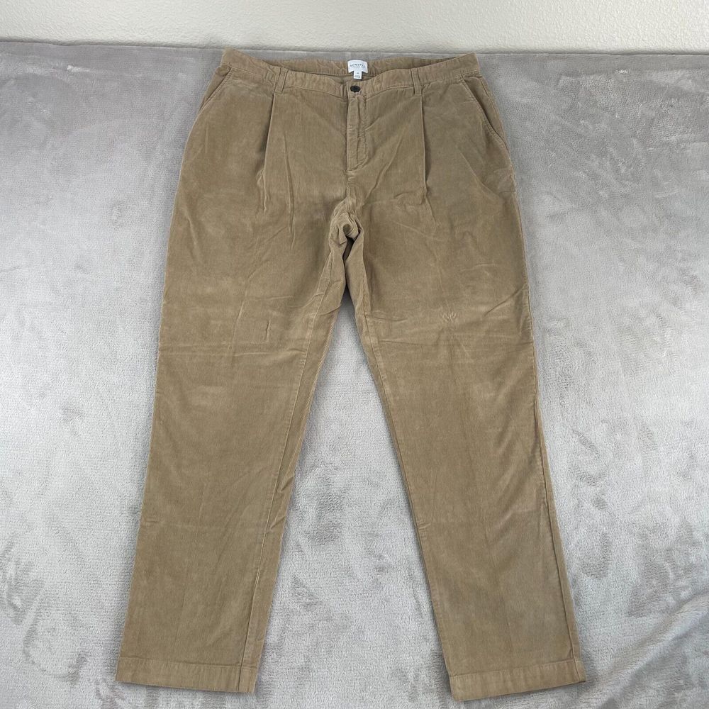 SUNSPEL Pleated Trouser Men 40x32 Beige French Corduroy Relaxed Tapered Fit $295